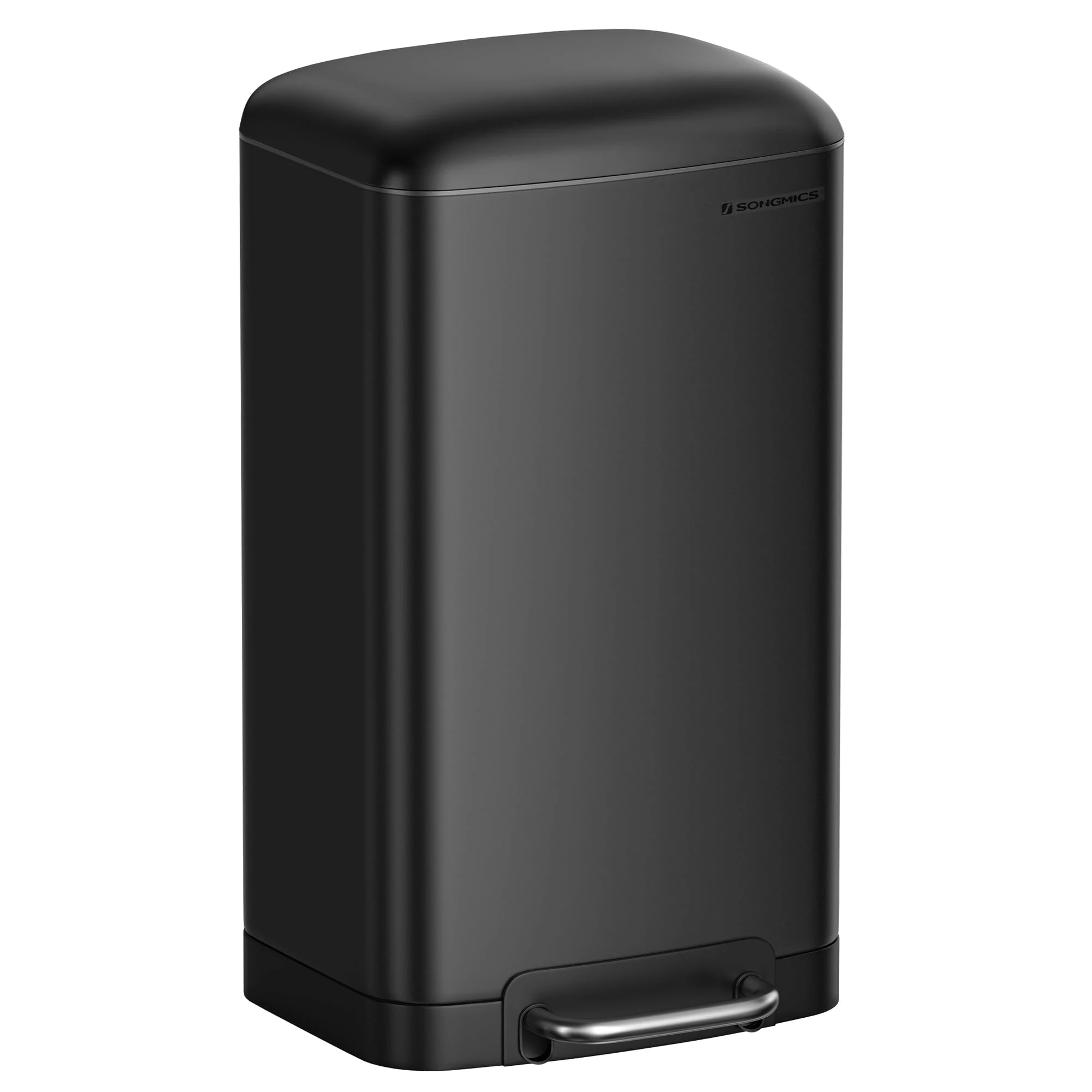 SONGMICS Kitchen Bin, 8 Gallon (30L) Rubbish Bin, Steel Pedal Bin with Lid and Inner Bucket, Soft Close, Black LTB01BK