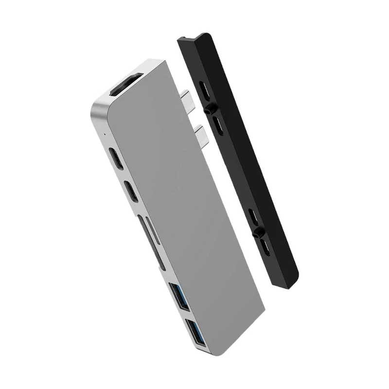Hyper Drive Duo Pro 7-in-2 USB C Hub 100W PD - Silver Docking Station with HDMI 4K60Hz HDR, Gigabit Ethernet, USB-C/USB-A 10Gbps, MicroSD, USB C 3.5mm Audio Docking Station, Station
