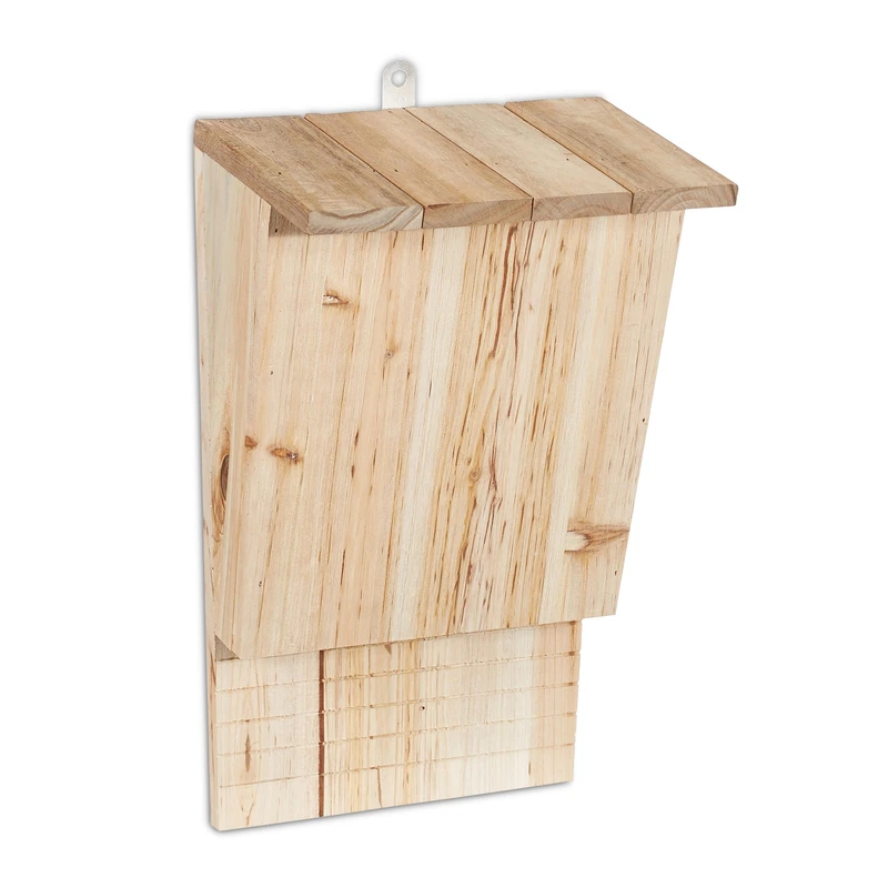 Relaxdays Slanted Bat Box, Nesting Habitats, Untreated Solid Wood, Garden Animal Shelter, HxWxD: 34x22.5x13 cm, Natural