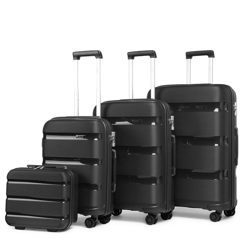Kono Luggage Sets 3 Piece Hard Shell 20/24/28 Inch Suitcase with 4 Spinner Wheels Lightweight Polypropylene Travel Trolley (Black)