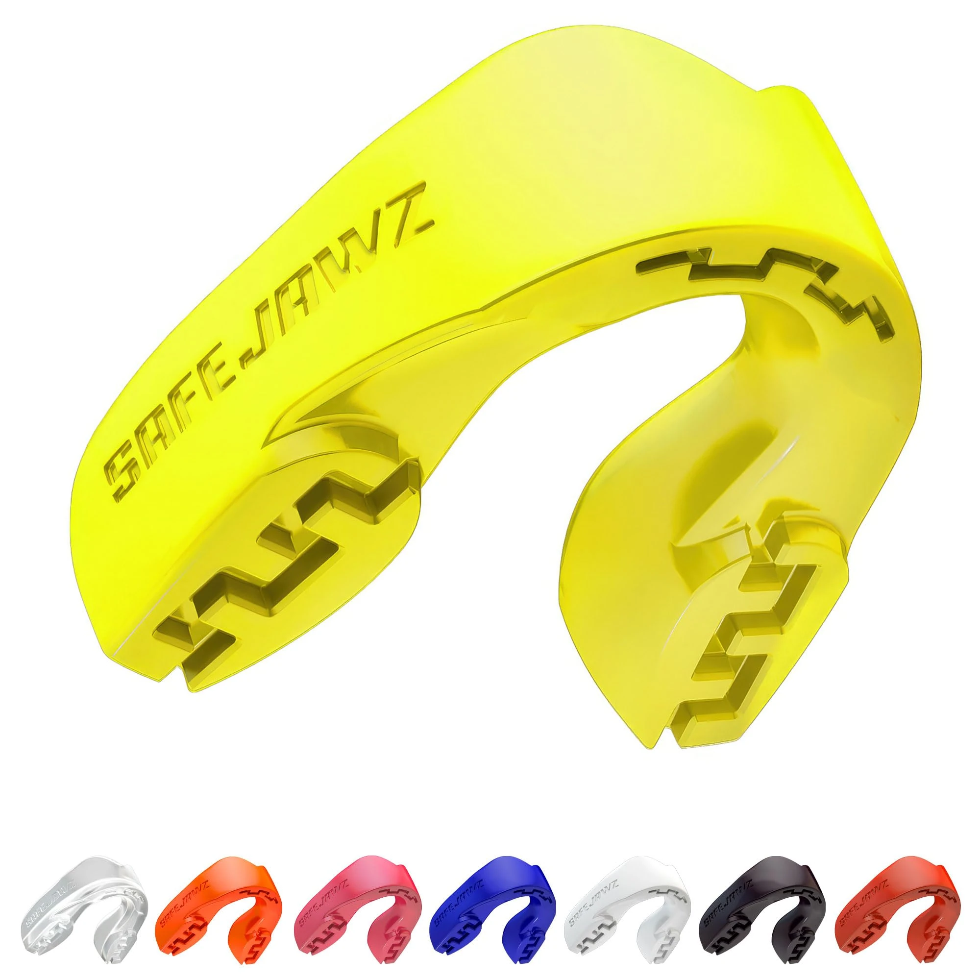 SAFEJAWZ Mouthguard Slim Fit, Adults and Junior Gum Shield with Case for Boxing, MMA, Rugby, Martial Arts, Judo, Karate, Hockey and All Contact Sports… B073CZHSRS (Adult (12+ Years), Yellow)