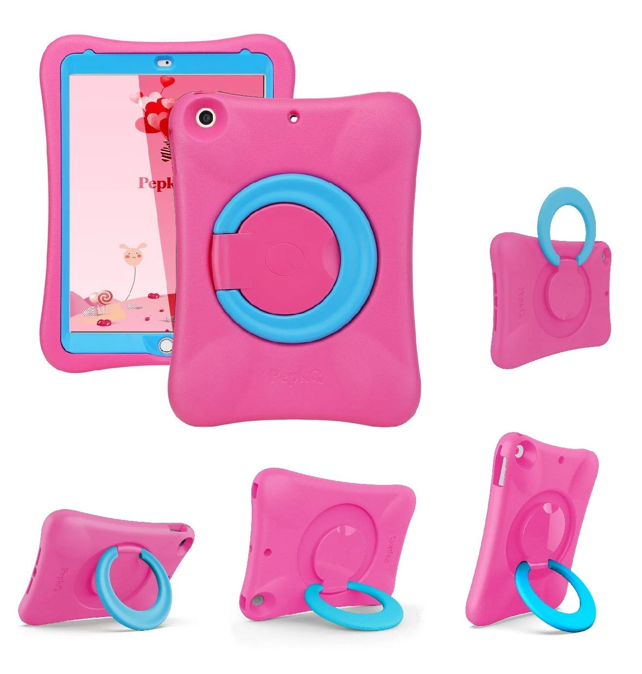 NLR FUN Pepkoo Kids EVA Case for iPad | Multi-Direction Stable Stand | Compatible with 10.2-Inch iPad 2021/2020/2019 (9th/8th/7th Generation) (Pink+Blue)