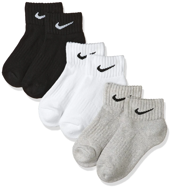 Nike SX7667 Short Socks 6 Pairs Men's Women's Ankle High White Black Value Set Everyday Cotton Cushioned Ankle Sports Socks Size 1 3 5 7 9 11 13 15 17 - White - 46/50 cm