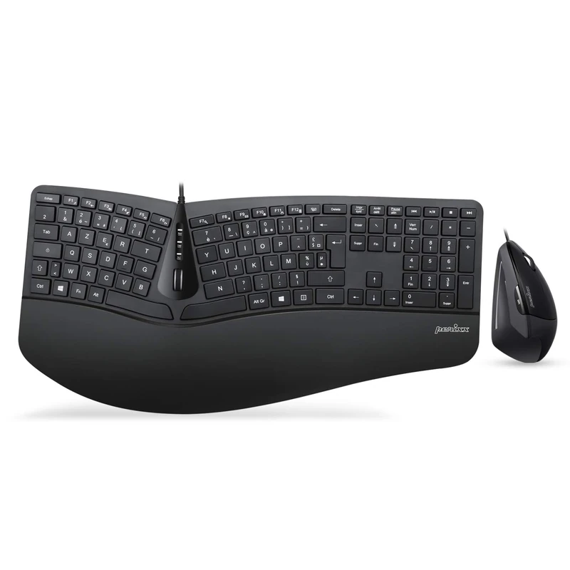 Perixx PERIDUO-505 Ergonomic USB Wired Keyboard and Mouse Combo for Windows - Vertical Tilting Scroll Wheel Mouse, Adjustable Wrist Rest, AZERTY - Image 1