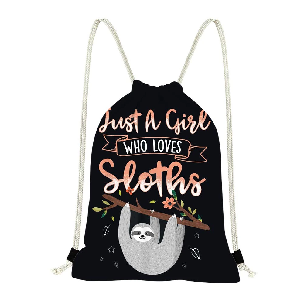 Coloranimal Just a Girls Who Lovers Sloth Gift Printed Gymsack Drawstring Bag Sport Athletic String Backpack Pack PE Packs Rucksack Yoga Shoes Fitness