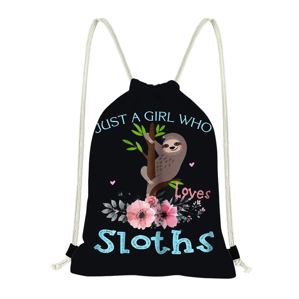 Coloranimal Athletic Sport Cinch Gymsack Kawaii Just a Girl Who Lovers Sloth Design Drawstring Backpack School Shoulder Bag Softpacks Lightweight Recyclable Storage Pouch for Picnic Travel 10