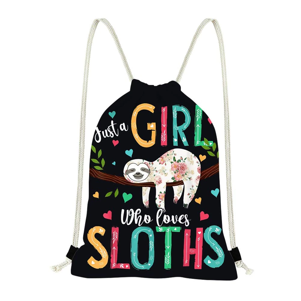 Coloranimal Just a Girl Who Lovers Sloths Best Gift Printed Gymsack Sport Drawstring Backpack Athletic Swim PE Bag Travel Daily Rucksack Shoes Packs Softpacks 6
