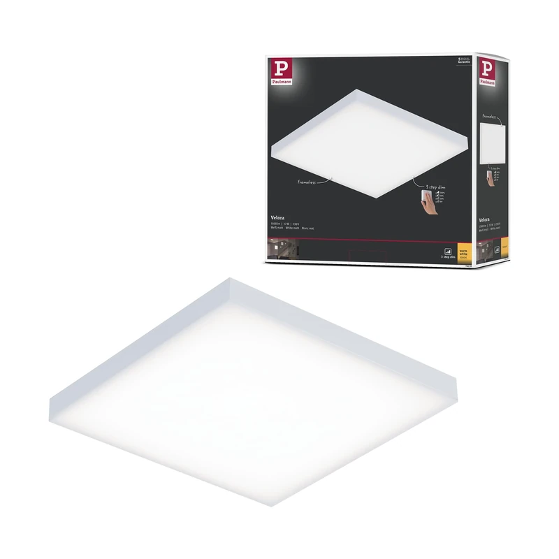 Paulmann 79820 Velora LED Panel Rectangular incl. 1x12 watt Ceiling lamp White matt Light Panel Metal Ceiling Light 3000 K