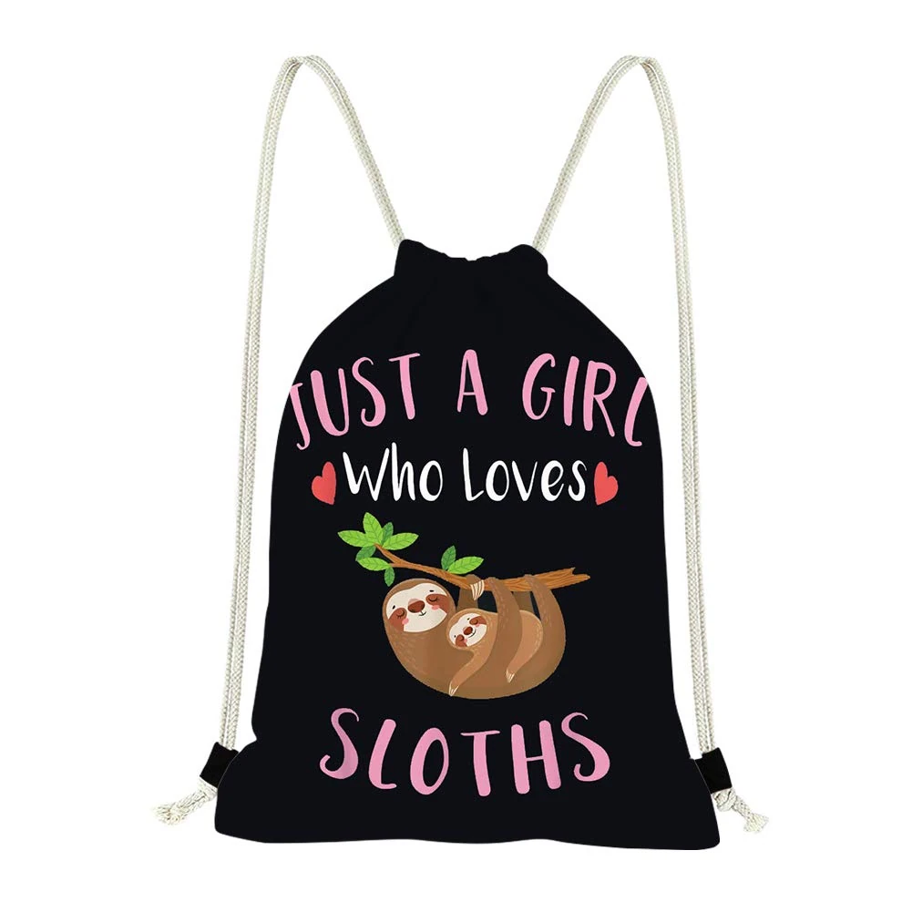 Coloranimal Sport Drawstring Bag Cute Just Girl Who Lovers Sloths Best Gift for Girls Backpack Cinch Sack Gym Daypack Softpacks for Travel Yoga Fitness Storage Pouch PE Bags