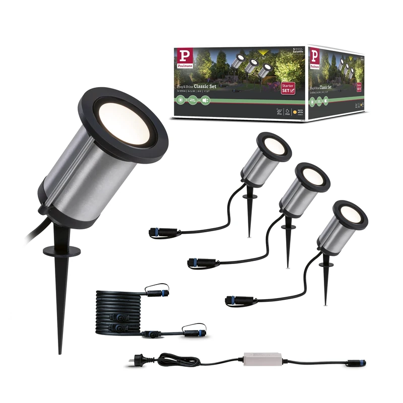 Paulmann 94286 LED Outdoor Light Plug & Shine Spot Classic Starter Kit incl. 3 x 5.1 Watt IP65 Immersion Protection Anthracite Garden Lighting Metal Warm White 3000 K