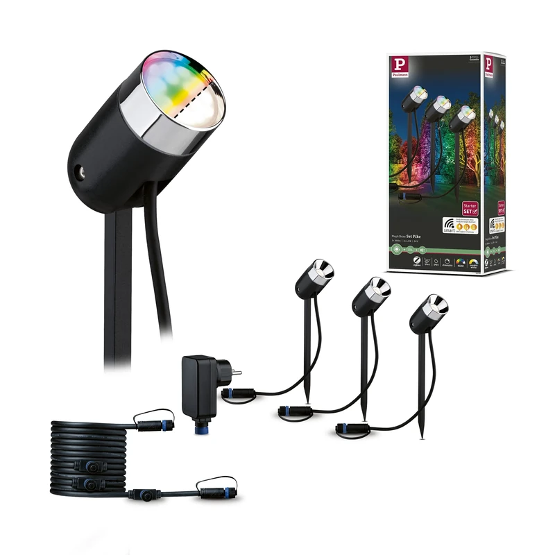 Paulmann 94284 Plug & Shine LED Outdoor luminaire Zigbee Pike spot Starter Set RGBW incl. 3x4.5 watt dimmable IP44 Splash-Water Protected Anthracite Garden Lighting Plastic Warm White 3000 K