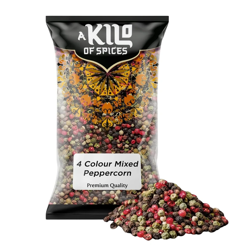 A Kilo of Spices | 4 Colour Mixed Peppercorns Whole Dried 500g (Black, White, Pink, Green) | Black Peppercorns with White, Green, Pink Peppercorns | Multicolour Pepper Mix for Cooking and Seasoning