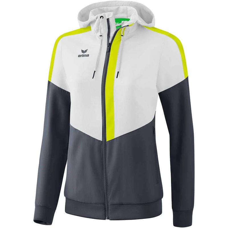 Erima Squad Track Top Jacket with Hood - White/Slate Grey/Bio Lime, 44