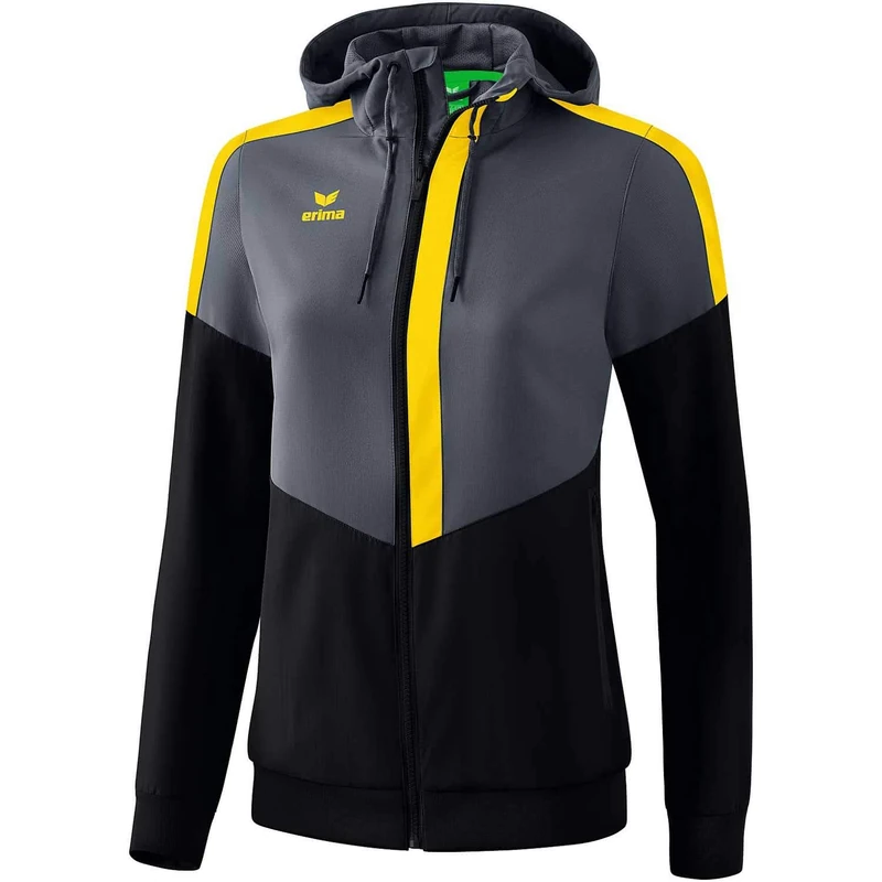 Erima Squad Track Top Jacket with Hood - Slate Grey/Black/Yellow, 40