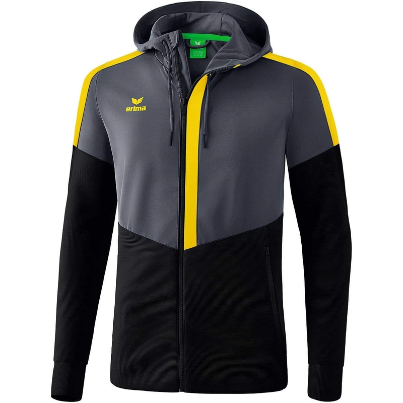 Erima Squad Training Jacket with Hood - Slate Grey/Black/Yellow, 152