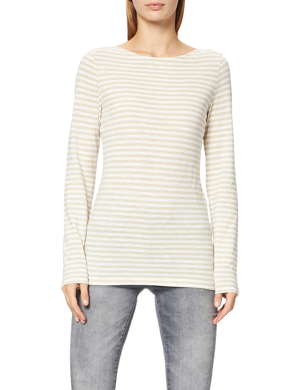 Marc OߴPolo Women's Striped Long Sleeve Top with Boat Neck, Multicolor (Multi/Night Sky), L