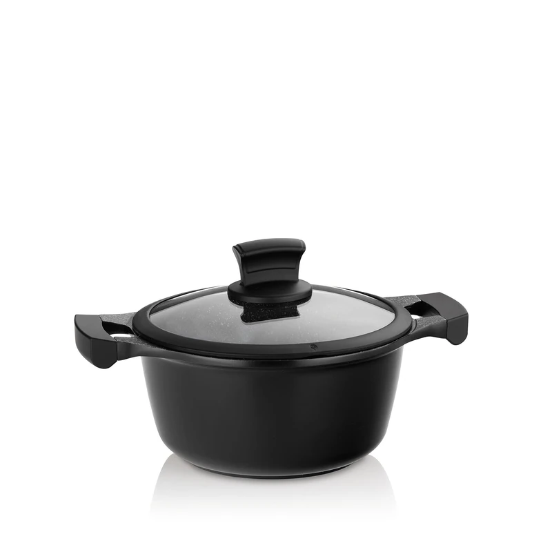 kela Induction Saucepan 20 cm with Glass lid Stella NOVA, Saucepan Small 2.2 L with Oil Control System, cast Aluminium Coated, Soft-Touch Handle