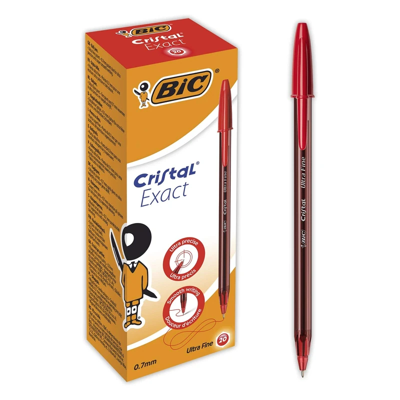 Bic Crystal Exact Fine Point Pens (0.7 mm) - Red, Box of 20