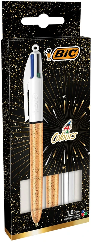 BIC 4 Colours Ball Pens 1.0mm Medium - Gold Frozen & Silver, Pack of 3