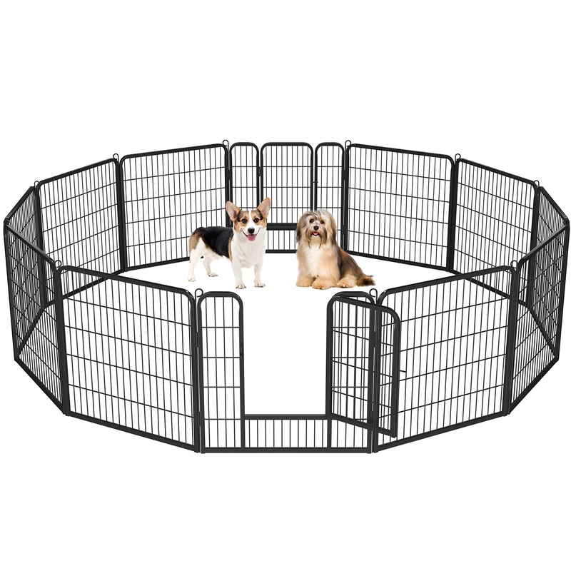 Yaheetech Heavy Duty Dog Pen Indoor/Outdoor, 12 Panels, 80x80 cm W/H, Black