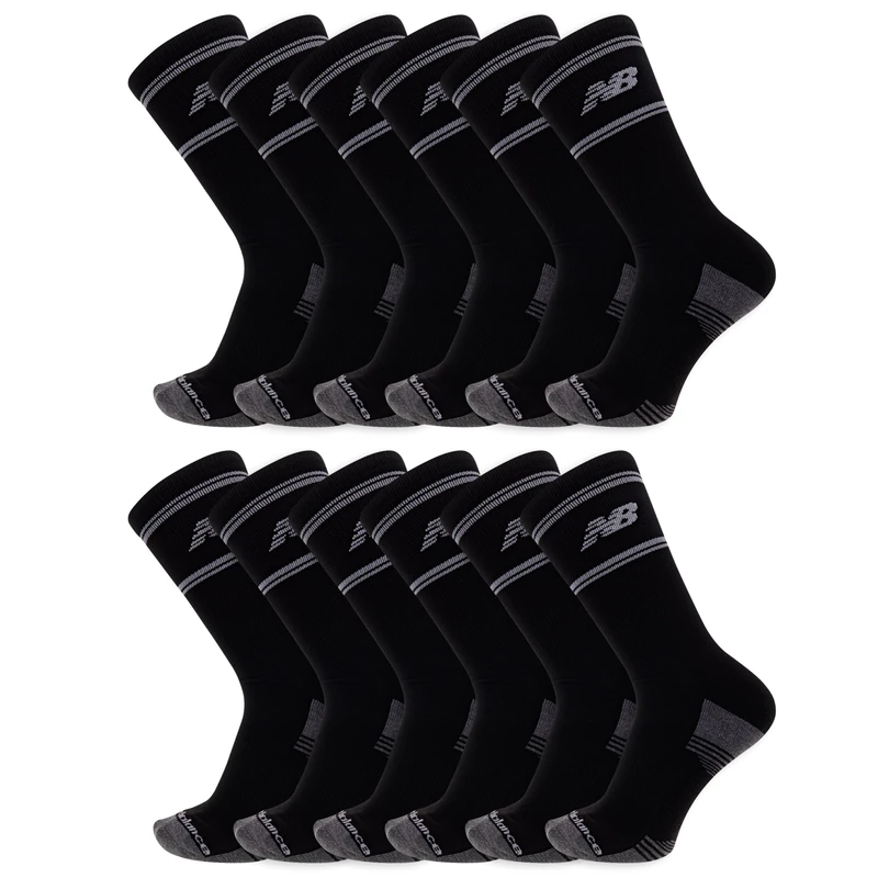 New Balance Men's Athletic Arch Compression Cushion Comfort Solid Crew Socks (10 Pack), Black, Size Shoe Size: 6-12.5'