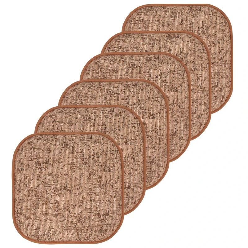 Sweet Home Collection Chair Cushion Memory Foam Pads Honeycomb Pattern Slip Non Skid Rubber Back Rounded Square 16" x 16" Seat Cover, Broadway Rust/Brown - 6 Pack