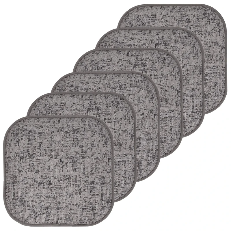 Sweet Home Collection Chair Cushion Memory Foam Pads Honeycomb Pattern Slip Non Skid Rubber Back Rounded Square 16" x 16" Seat Cover, Broadway Gray/Black - 6 Pack