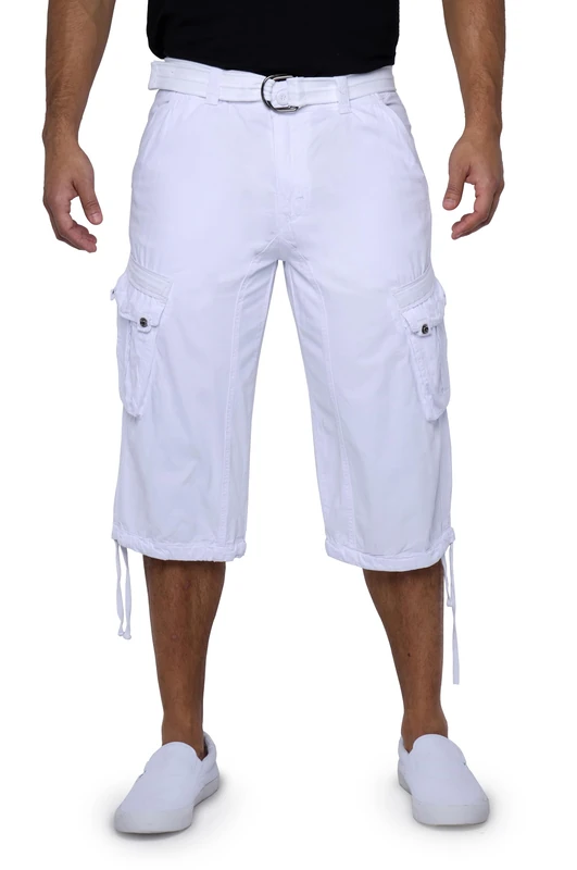 X RAY Men's Belted Cargo Long Shorts 18" Inseam Below Knee Length Multi Pocket 3/4 Capri Pants (Big and Tall Shorts for Men), White, 42