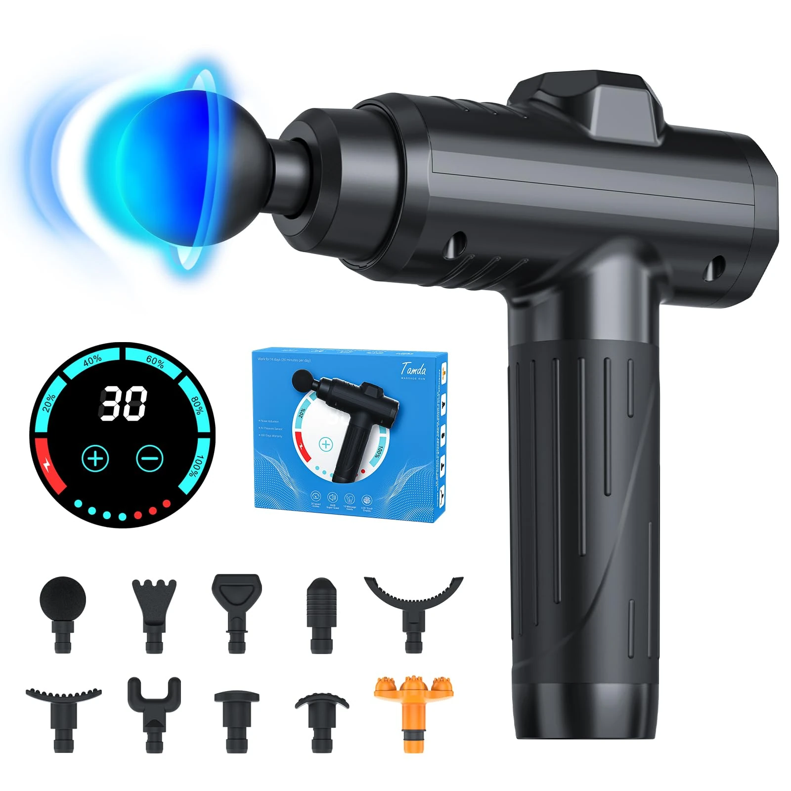 Massage Gun Deep Tissue, Portable Muscle Massage Device with 10 Massage Heads, 2025 Upgraded 30 Speeds Massager with LCD Touch Screen for Body Back Shoulder Muscle Relaxation