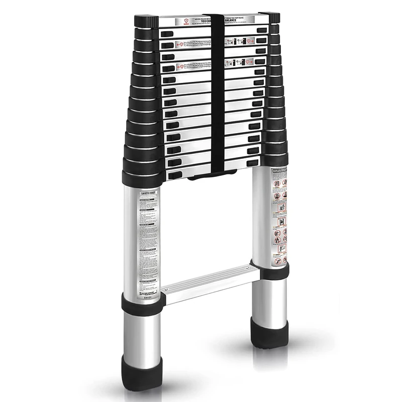 findmall 14.5FT / 4.4M Aluminum Telescopic Ladder Folding Step Inward Sliding Retraction Extension Ladder Multi-Use Non-Slip Collapsible Ladder Telescoping Ladders