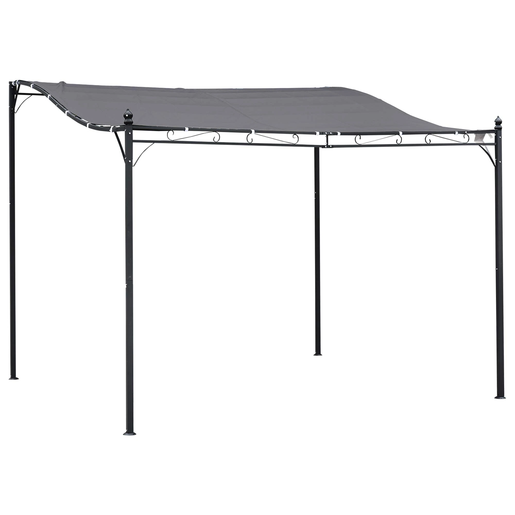 Outsunny 3 x 3(m) Pergola Gazebo Metal Frame Elegant Scrolling Weather-Resistant Canopy Sun Rain Shade Garden Outdoor Shelter, Grey