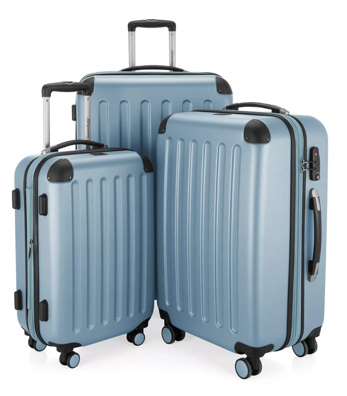 HAUPTSTADTKOFFER - Spree - Set of 3 Hard-Side Luggages Glossy Suitcase Hardside Spinner Trolley Expandable (55, 65 & 75 cm) TSA, Pool Blue