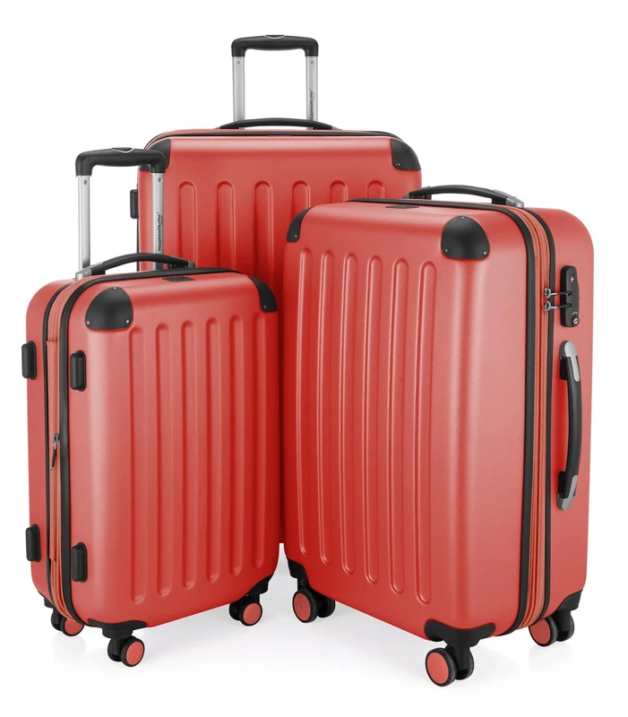HAUPTSTADTKOFFER - Spree - Set of 3 Hard-Side Luggages Glossy Suitcase Hardside Spinner Trolley Expandable (55, 65 & 75 cm) TSA, Coral