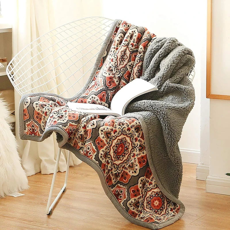 Ukeler Flannel Sherpa Throws 50'' x 60', Cute Floral Design Soft Plush Flannel Blanket Throws for Bed/Couch/Sofa/Office/Camping - Image 1
