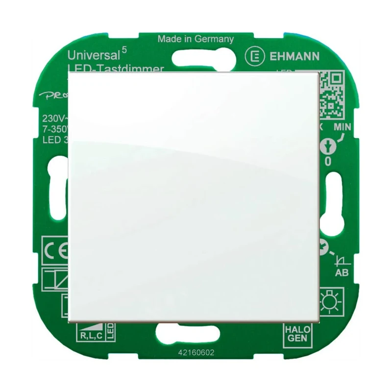 Ehmann 5592x0000 T55.20 Universal ISO gate Technology, Flush-Mounted Push dimmer, dimming Principle ly Selectable, Power: LED 3-140 W, 7-350 W/VA, incl. Switch Program Adapter