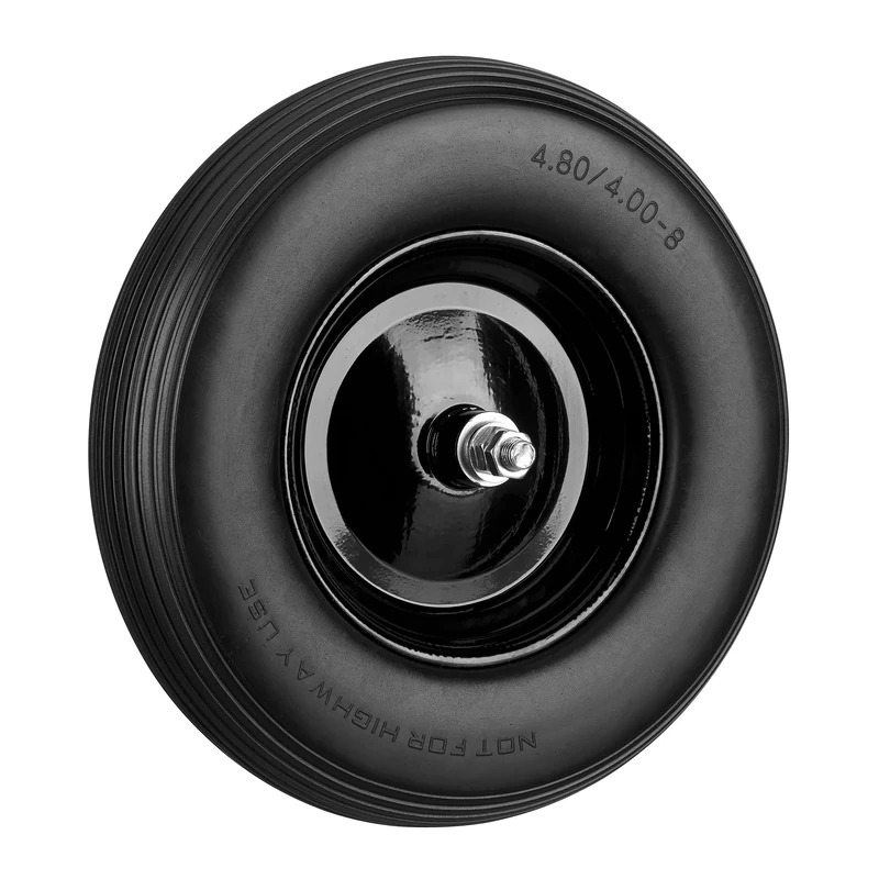 Relaxdays Solid Rubber Wheelbarrow Tyre with Axle, 4.80 4.00-8 Spare Tire, 100 kg Capacity, Flat Black, Pack of 1