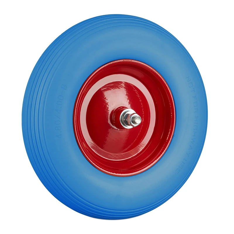 Relaxdays Solid Rubber Wheelbarrow Tyre with Axle, 4.80 4.00-8 Spare Tire, 100 kg Capacity, Flat-Free, Blue-Red