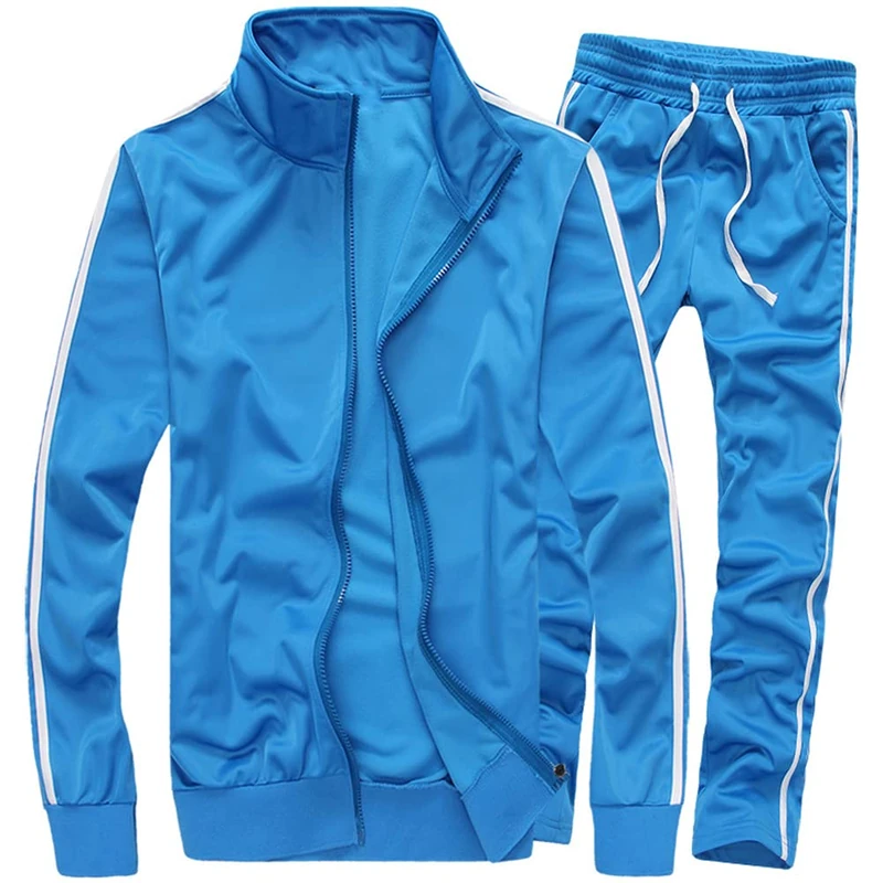 MACHLAB Men's Activewear Full Zip Warm Tracksuit Sports Set Casual Sweat Suit - blue - XL