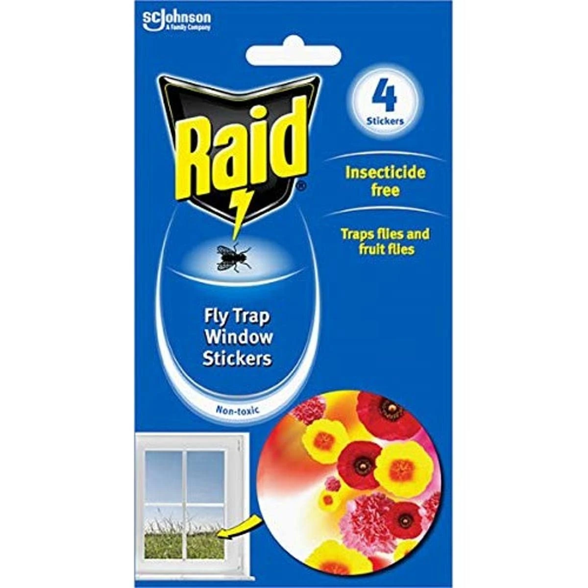 Raid Fly Trap Window Stickers, Fly Killer for Indoor Use, Non Toxic and Insecticide Free Formula, Pack of 1 (4 Stickers)