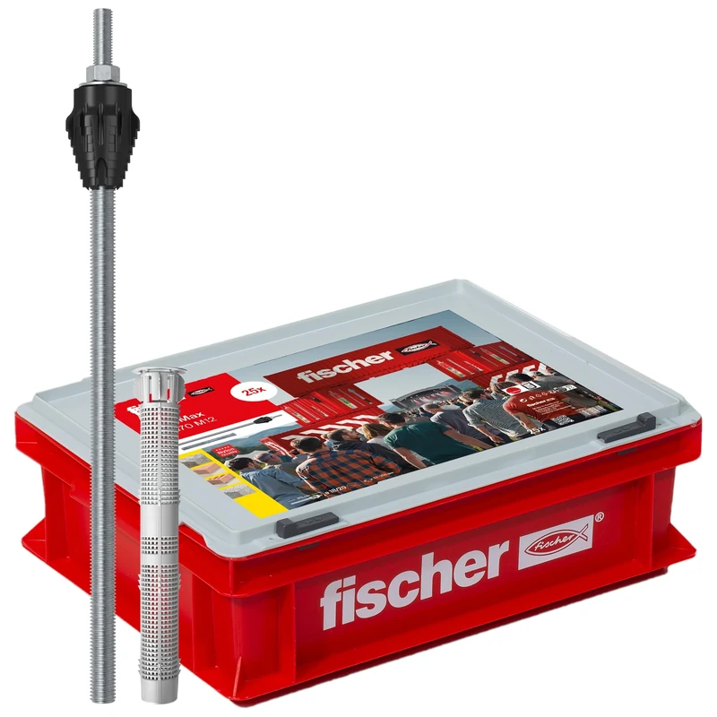 fischer TherMax 16/170 M12 Spacer Mounting System in Practical Craft Case, Insulation Dowels for Attaching High Loads in Thermal Insulation Composite Systems, with Anti-Cold Cone, GVZ, Pack of 25