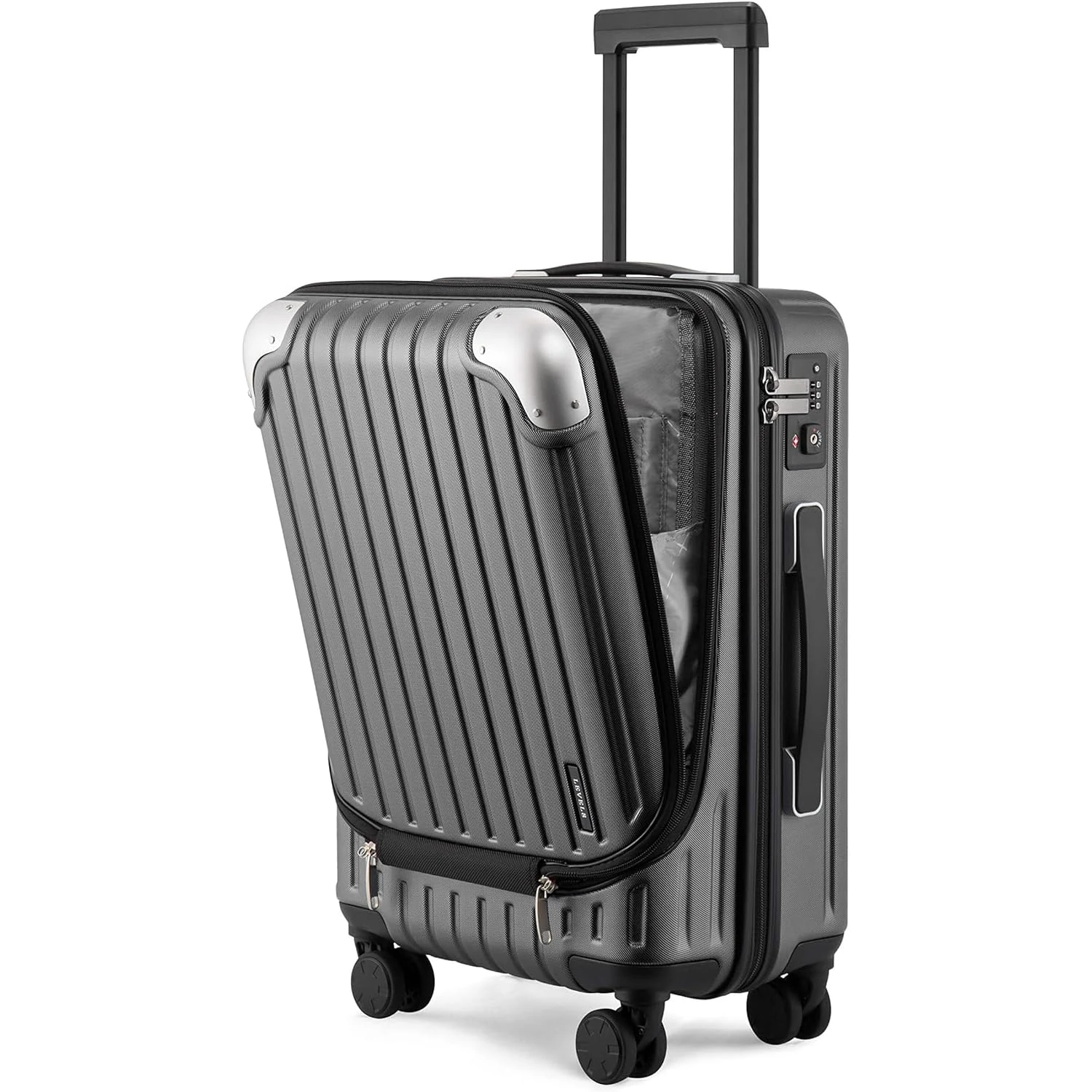 LEVEL8 Carry-on Suitcase 20-Inch with Laptop Compartment, Hand Luggage Case, ABS+PC Hardshell Spinner Trolley Lightweight 4 Wheels Cabin Size with TSA, Grey