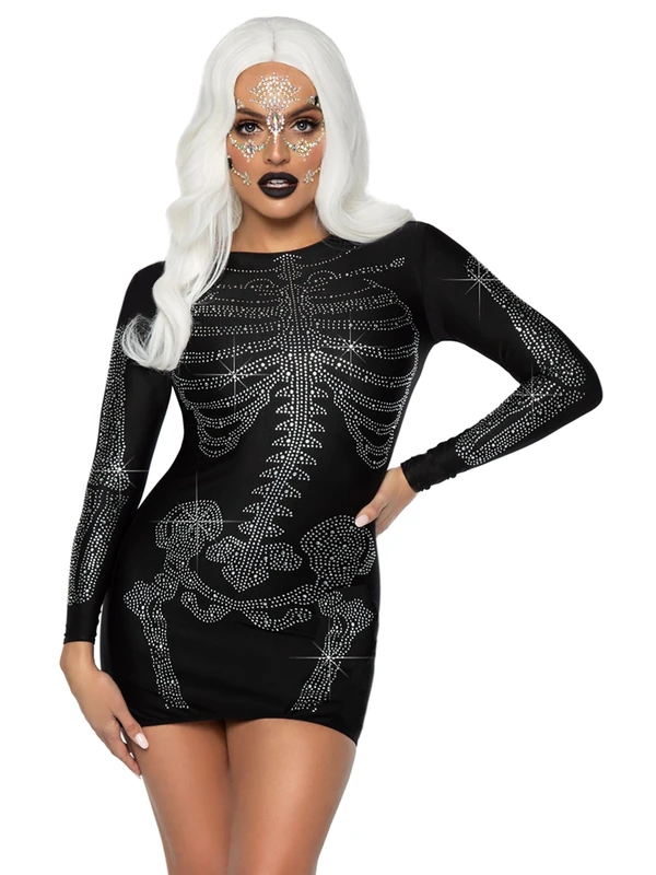 Leg Avenue 86928 00103 Rhinestone Skeleton Dress Women's Costumes, Black, L