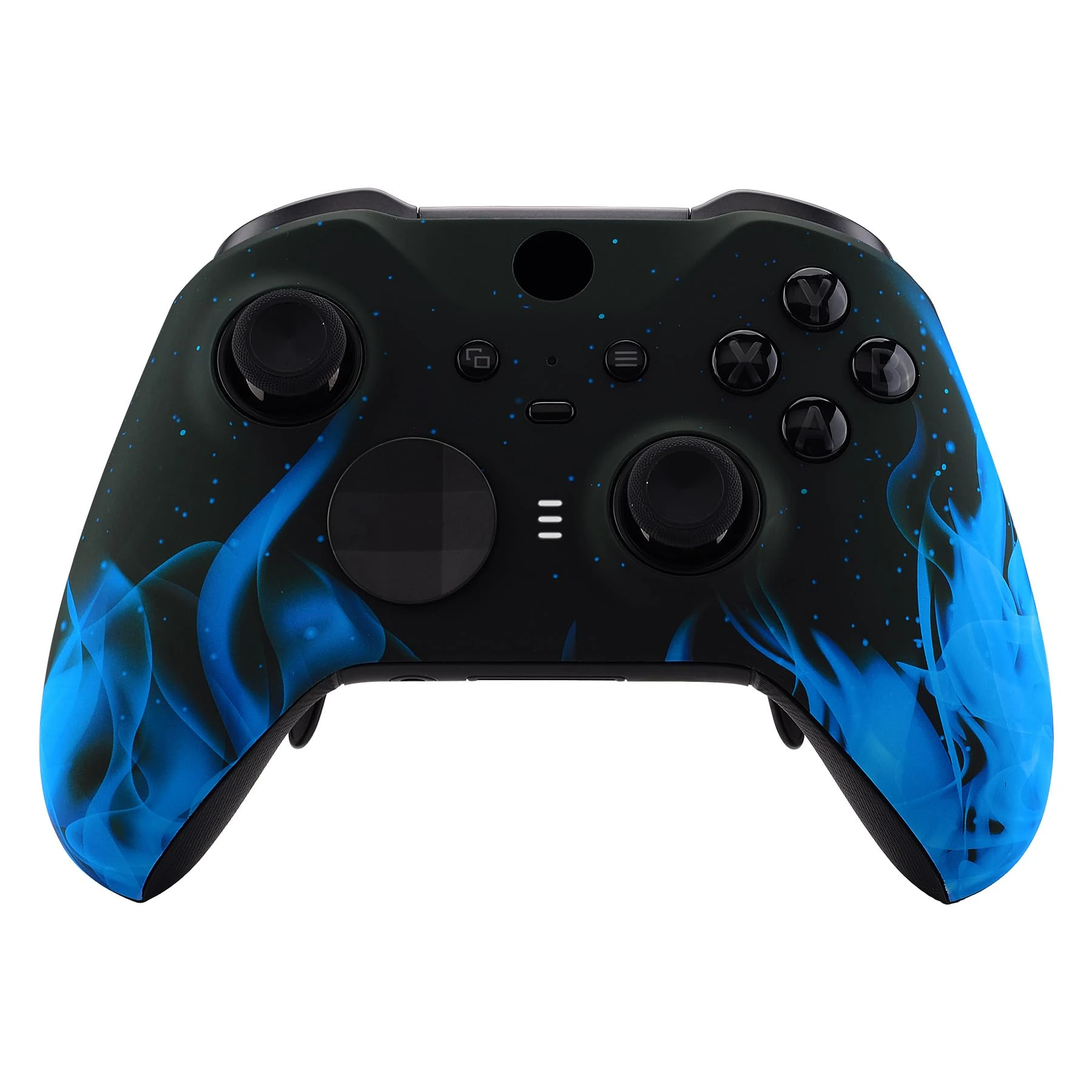 eXtremeRate Blue Flame Patterned Faceplate Cover, Soft Touch Front Housing Shell Case Replacement Kit for Xbox One Elite Series 2 Controller Model 1797 - Accent Rings Included