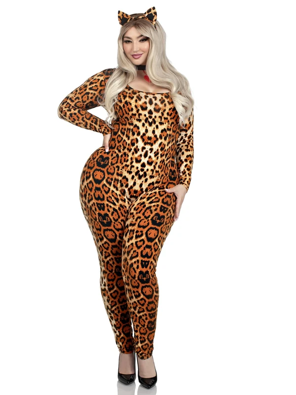 Leg Avenue 83666X-15309 Cougar Catsuit Costume set, leopard, 3x-4x - Image 1