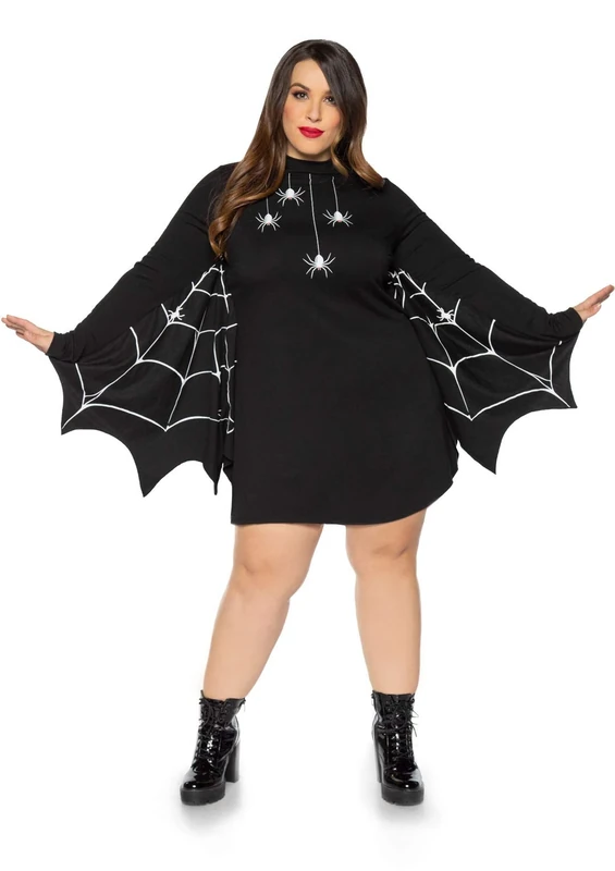 Leg Avenue 86885X 00108 Jersey Spider Dress + Women's Costumes, Black, 1X-2X - Image 1