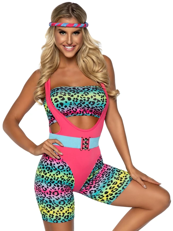 Leg Avenue Women's Cardio Cutie Aerobics 80's Costume, Multicolor, Large