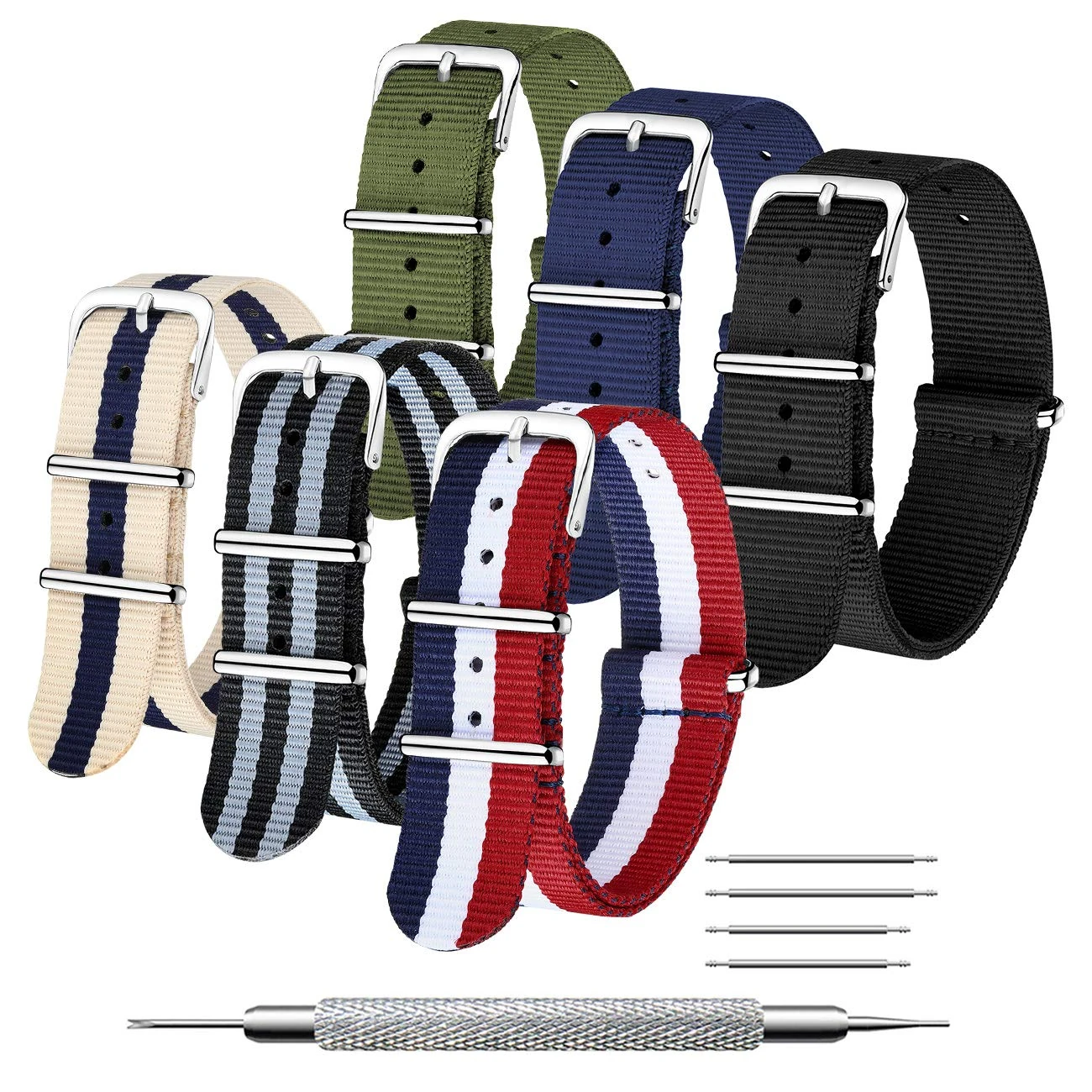 CIVO NATO Strap 6 Packs 16mm 18mm 20mm 22mm 24mm Ballistic Nylon Watch Bands Zulu Straps Stainless Steel Buckle with Spring Bar and Link Pin Tool