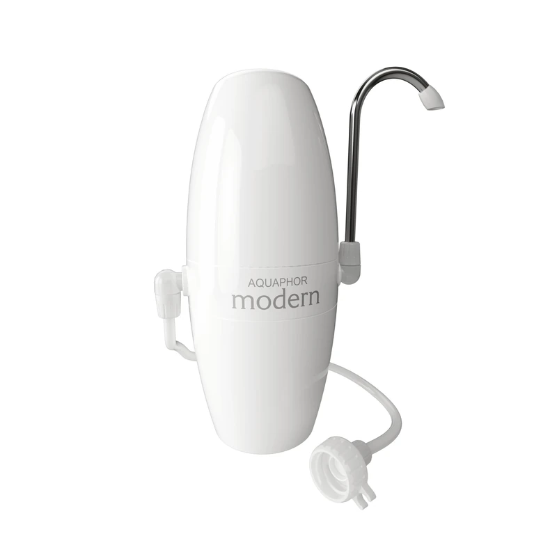 AQUAPHOR Modern Counter Top Filter System with Aqualen Technology. Filters Heavy Metals, pesticides and Taste-impaired substances Such as Chlorine, and Reduces Water Hardness, White, 1