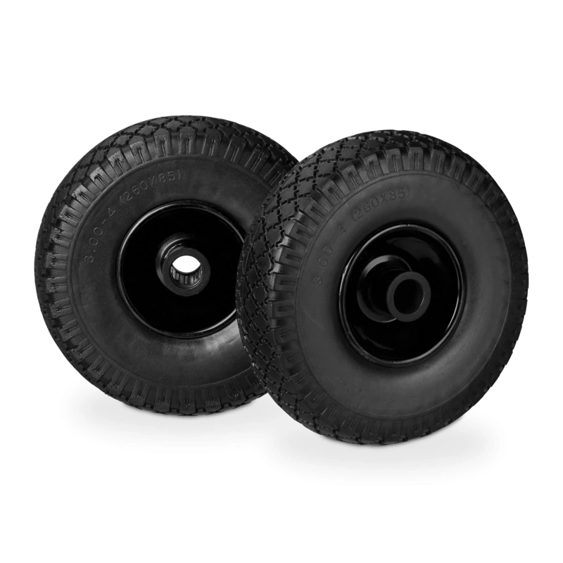 Relaxdays Sack truck wheel set, puncture-proof, 3.00-4 solid rubber tires, steel rim, 25 mm axle, 100 kg, 25 x 7.5 mm, black