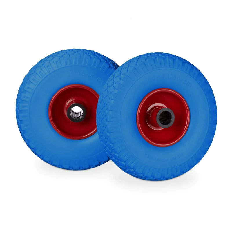 Relaxdays Hand Truck Spare Tyre Set, Flatproof, 3.00-4 Solid Rubber Wheel, 25mm Axle, 100 kg, 260 x 85 mm, Blue-Red